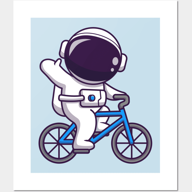 Cute Astronaut Riding Bike Cycle Cartoon Wall Art by Catalyst Labs